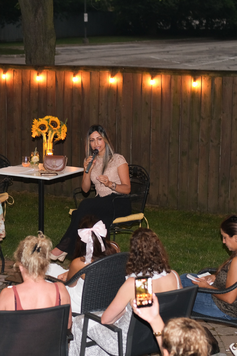 Dr. Punam Rana leading an evening mindfulness session outdoors