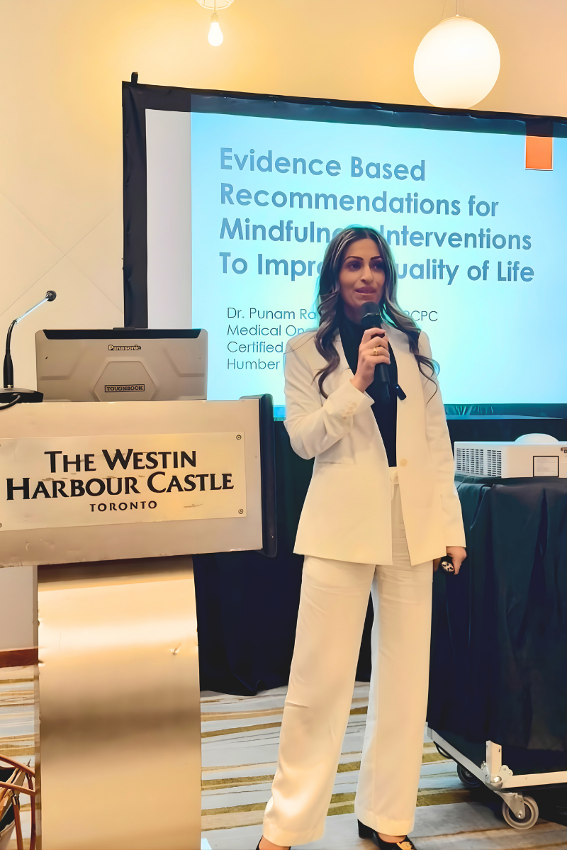 Dr. Punam Rana presenting mindfulness research at the Westin Harbour Castle in Toronto